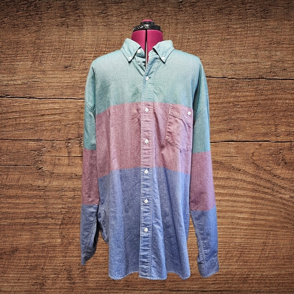 Eddie Bauer Color Block Shirt Blue Green Red Mens Outdoors 100% Cotton XXLT - Picture 1 of 14